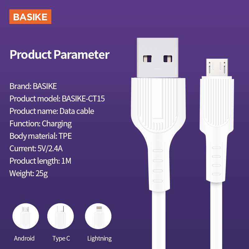 Basike-CT15 2.4A Fast Charging Cable Micro USB For android