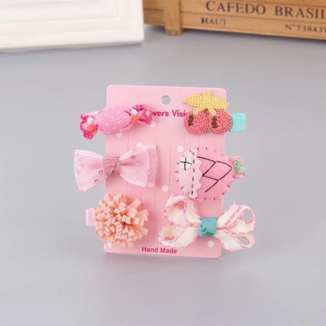 SÉT KẸP TÓC CHO BÉ GÁI (có sẵn sét đỏ 6 món & sét hồng 6mon)