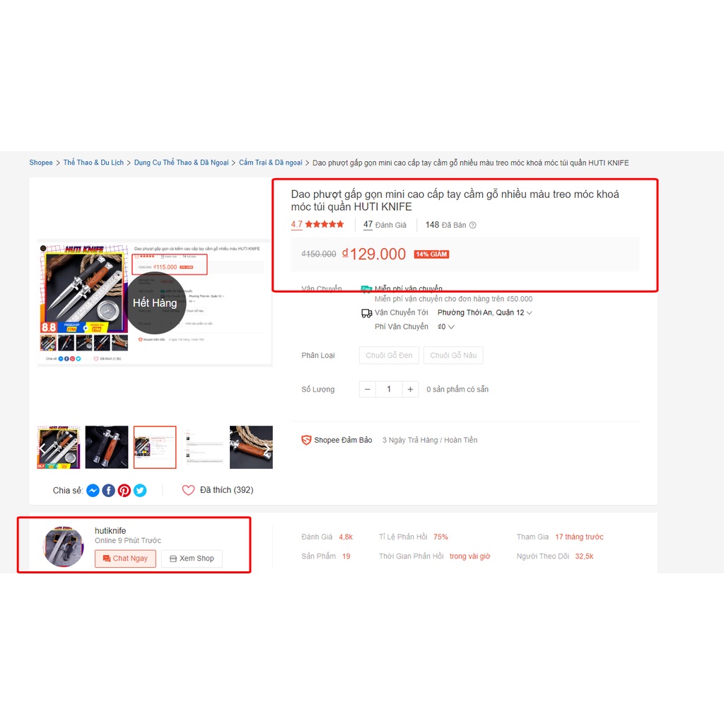 Dao Phượt Gấp Gọn Kiếm Cá Đen Nâu Cao Cấp Hutiknife