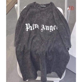 áo thun tay lỡ loang màu đen Vân đá wash palm angel