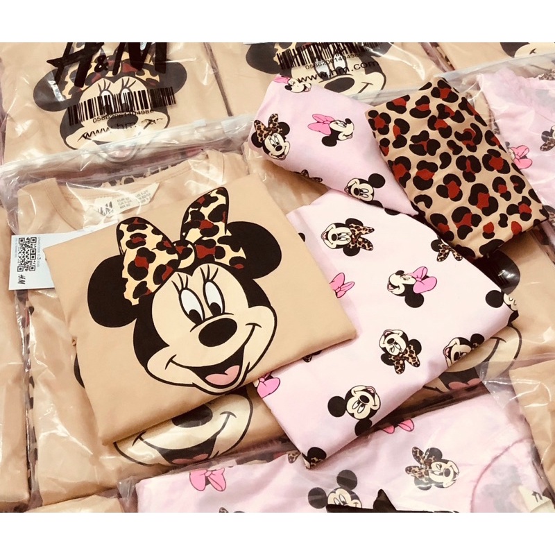 Set 2 bộ cotton dài tay bé gái Minnie da báo và hồng HM 10-30kg