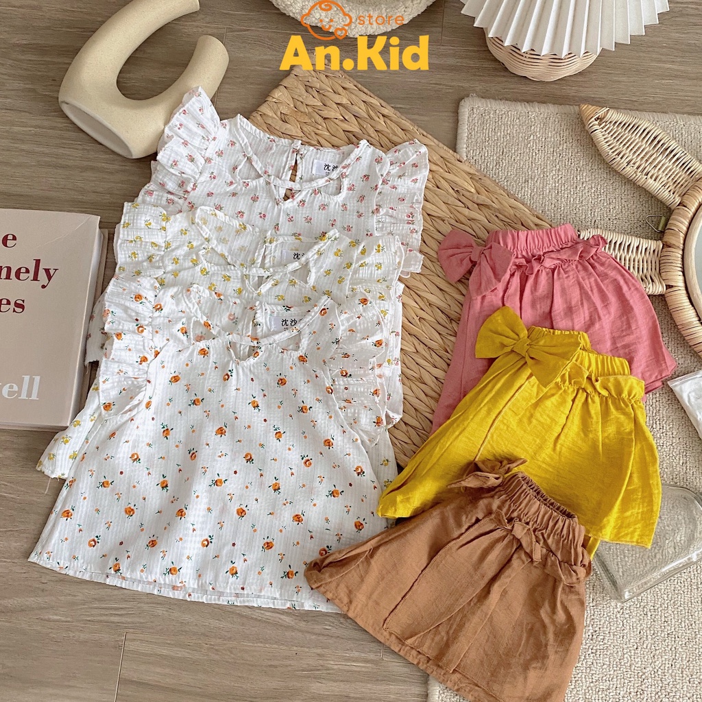 Set Bộ Cánh Tiên Bé Gái 6-15kg Áo Khuy Sau Phối Quần Đũi Giả Váy Điệu Đà, Đồ Bộ Cho Bé Gái - AN.KID