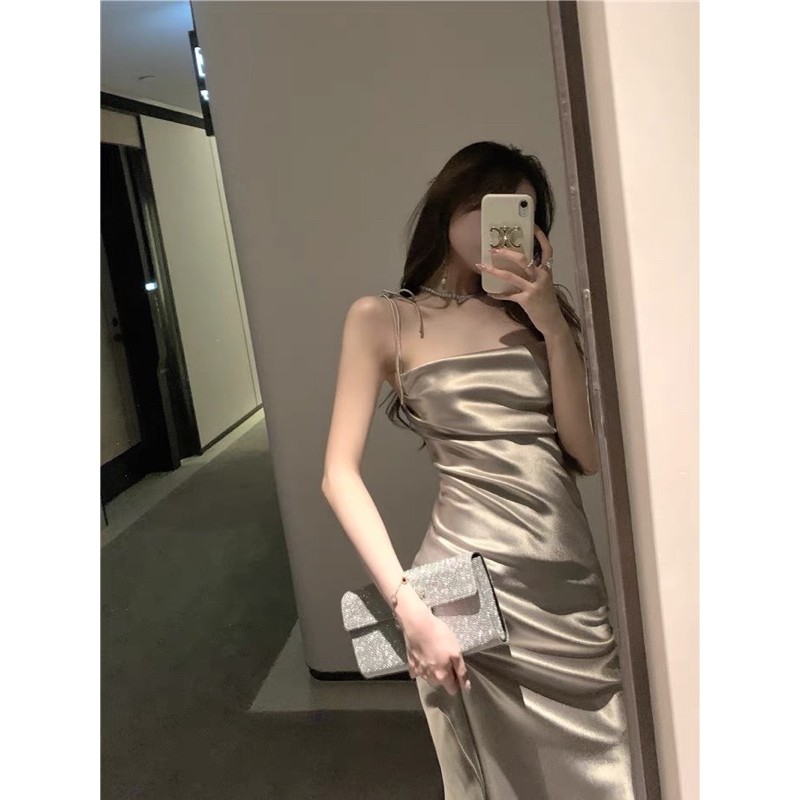 Váy Hai Dây Lụa Vạt Chéo-Như Hình