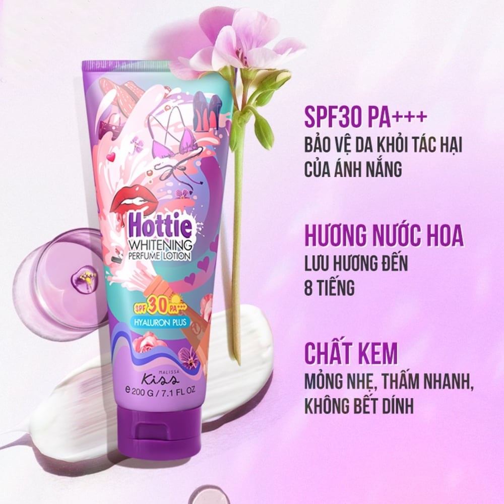 Dưỡng Thể Malissa Kiss Hương Nước Hoa Sảng Khoái Quyến Rũ Whitening Perfect SPF30 PA+++ Hottie 200g