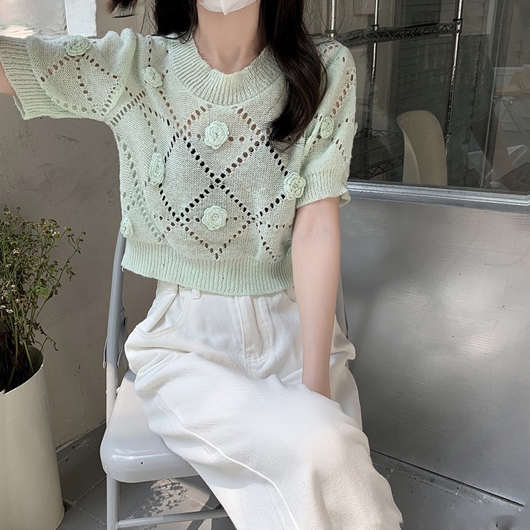 【ZHELIHANGFEI】Áo Thun Tay Ngắn Họa Tiết Hoa Thời Trang Cho Nữ