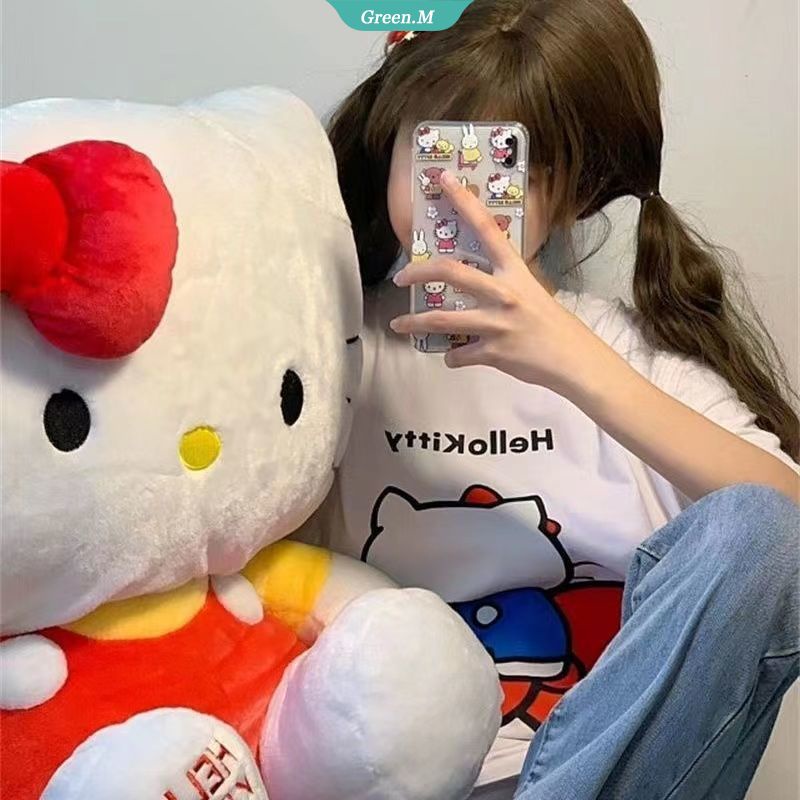SANRIO Áo Thun Nữ Tay Ngắn Dáng Rộng In Hình Hello Kitty Đáng Yêu