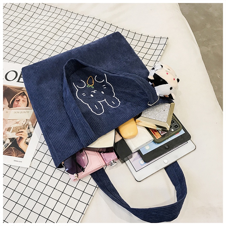 Túi xách nữ tote bag nhung tăm cute đeo vai túi vải hoạt hình đi học thêu hình gấu totebag canvas  nl.Store T02