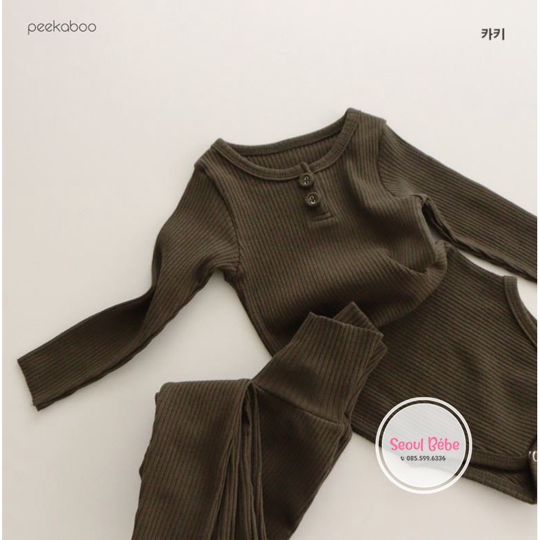 Bộ bodysuit dài tay thu đông chất gân mỏng Golgi Peekaboo made in Korea