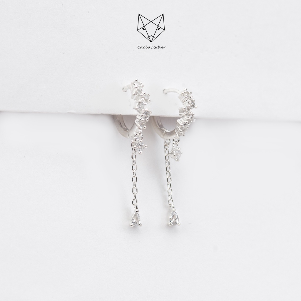 Khuyên Bạc Ta Cao Cấp CaoBac Silver Dáng Tròn Đá Rơi Dễ Thương Cho Nữ