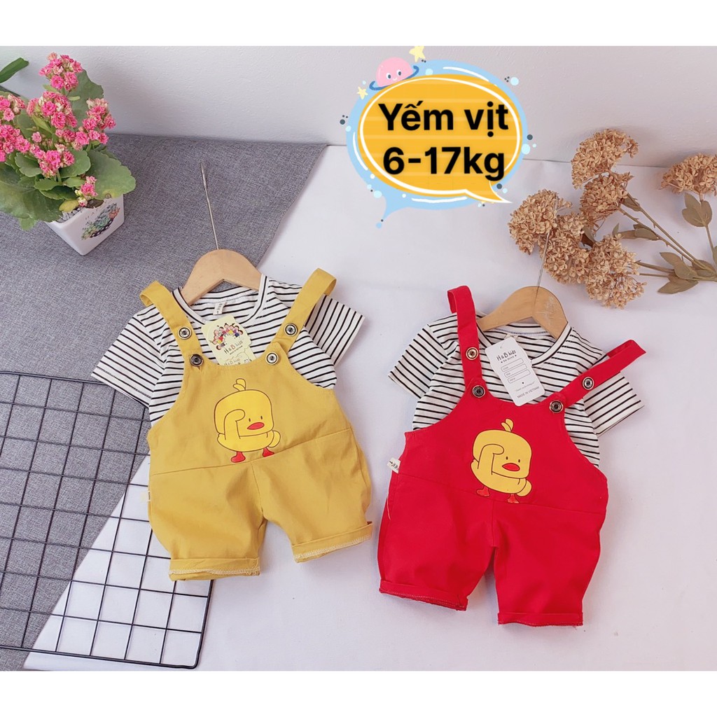 Set yếm kaki hình vịt kèm áo phông cho bé