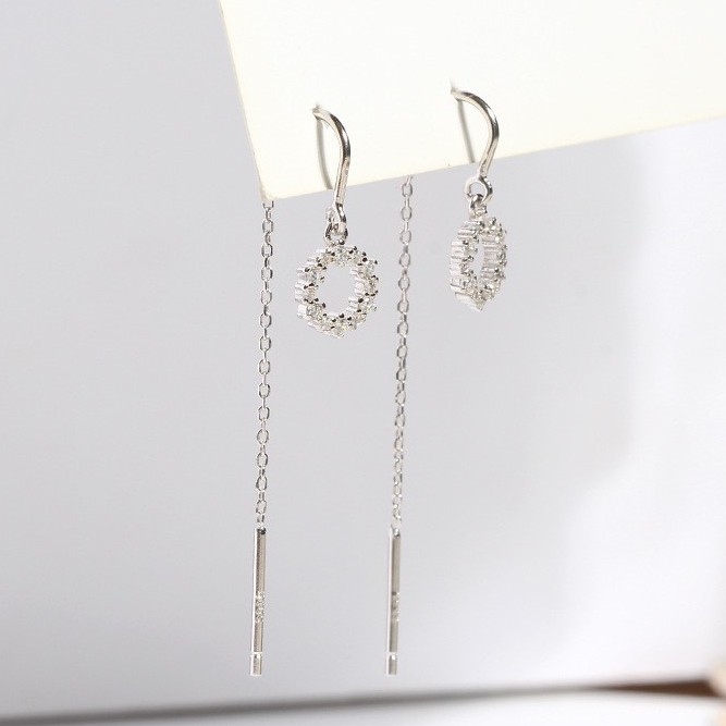 Khuyên tai bạc 925 viền tròn đính đá thả xích trẻ trung mới lạ lấp lánh nổi bật Dế Bạc - K5635