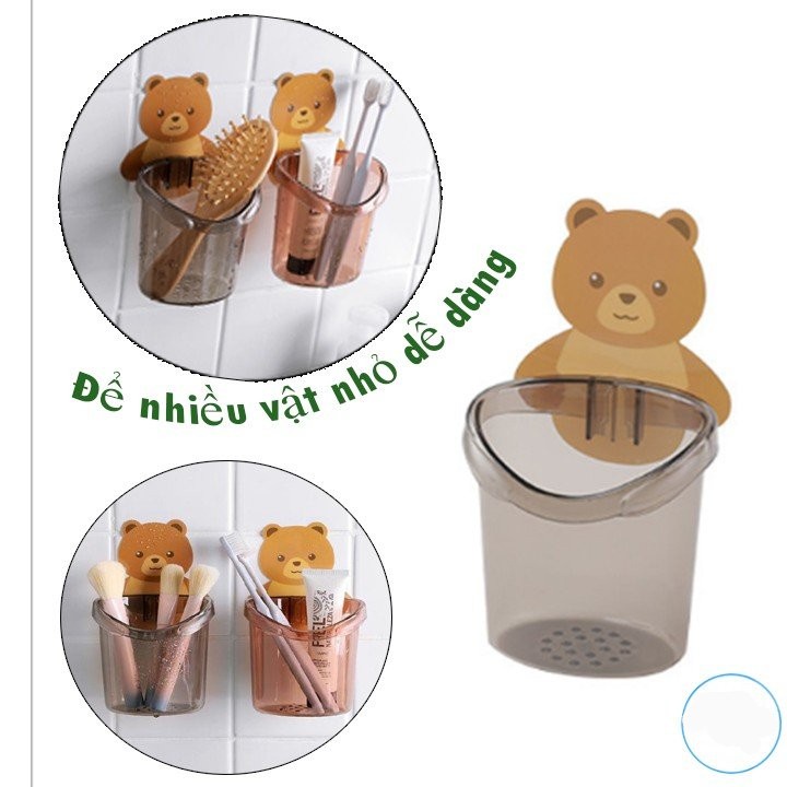 Cốc Dán Tường Để Bàn Chải Đánh Răng Hình Gấu Có Lỗ Thoát Nước Tiện Lợi 88183 Korea Store 88