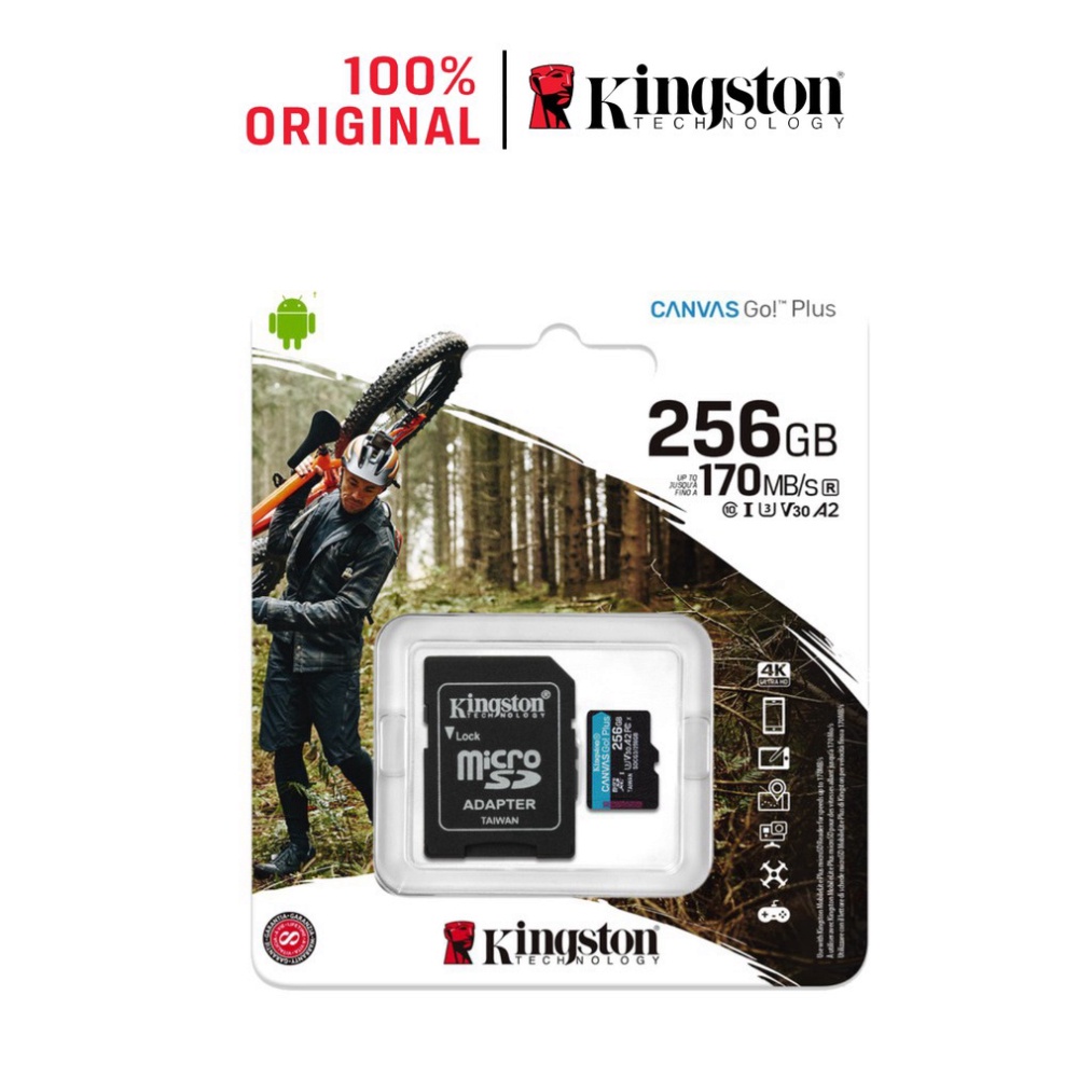 Thẻ nhớ Kingston Canvas Go Plus MicroSD 256GB cho di động Android, camera, flycam và sản xuất video 4K SDCG3/256G