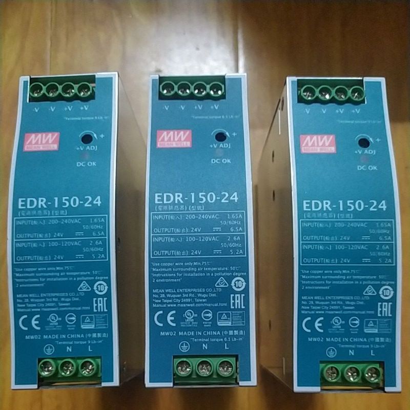 Nguồn Meanwell EDR-150-24 24V-6.5A gắn thanh ray . Hàng mới nguyên hộp.