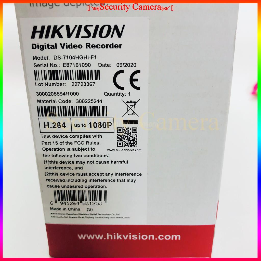 [Mã 159ELSALE hoàn 7% đơn 300K] [7104HGHI-F1]Đầu ghi hình HIKVISION HD-TVI 4 kênh TURBO 3.0 vỏ nhựa