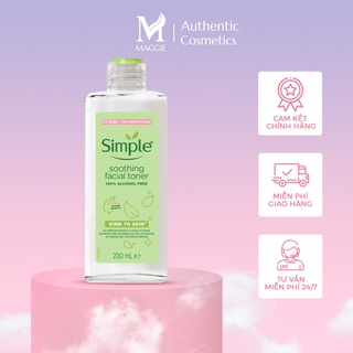 Nước hoa hồng không cồn, lành tính Simple Kind to Skin Soothing Facial Toner cân bằng, làm dịu da 200ml
