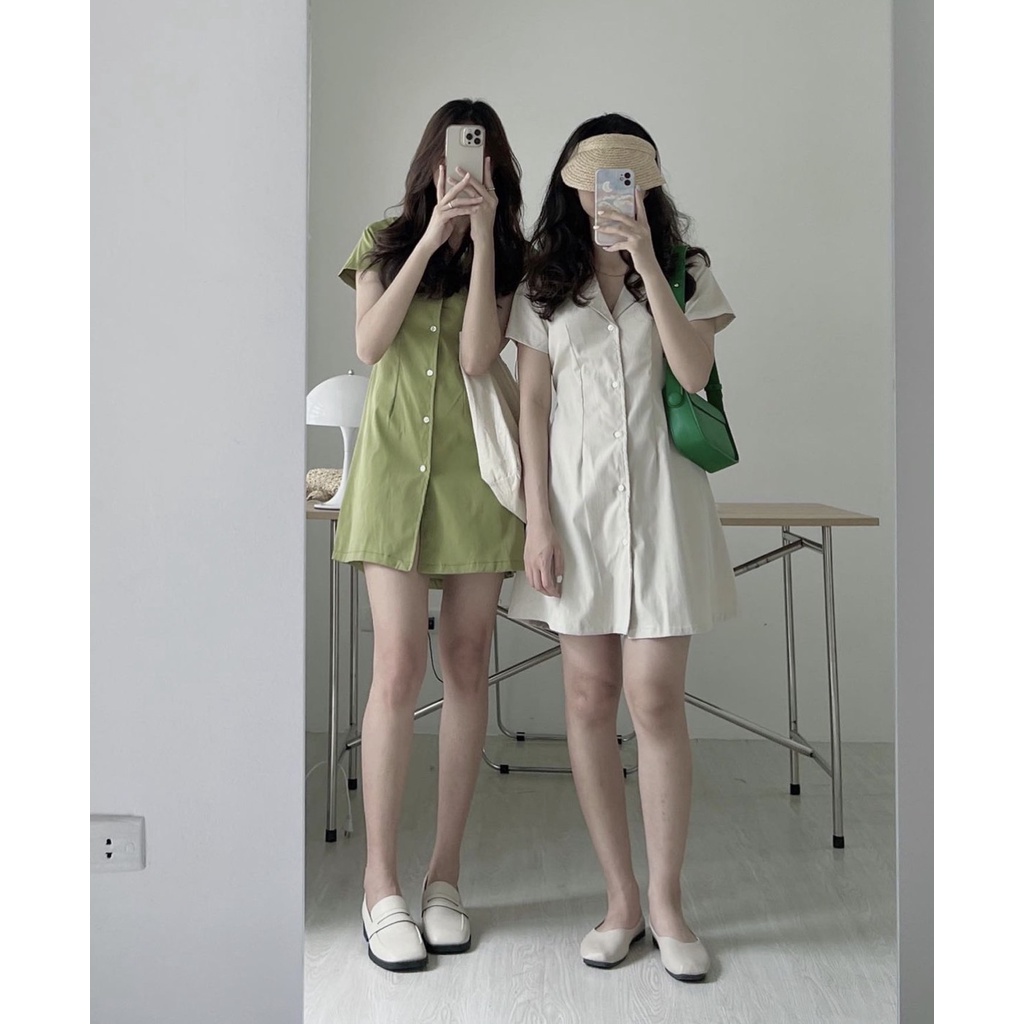 Váy sơ mi thô mềm trơn chun lưng 2001Vaysomilungchun