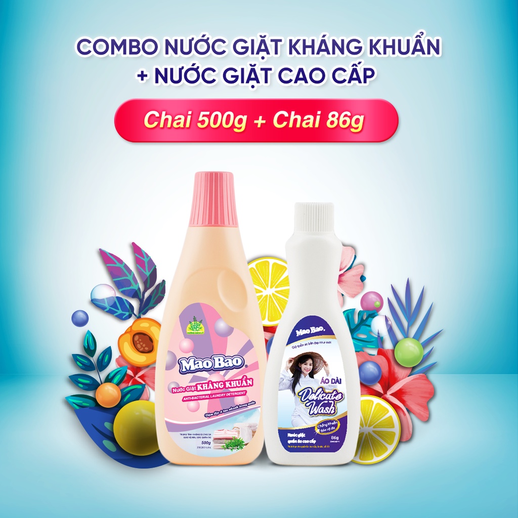 Combo 01 Nước Giặt Quần Áo Kháng Khuẩn Mao Bao 500g + 01 Nước Giặt Quần Áo Cao Cấp Mao Bao 86g