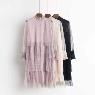 Váy lưới tầng chấm bi