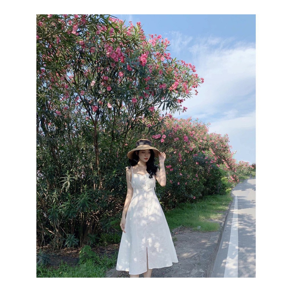 Đầm maxi 2 dây xếp li đi biển vintage | BigBuy360 - bigbuy360.vn