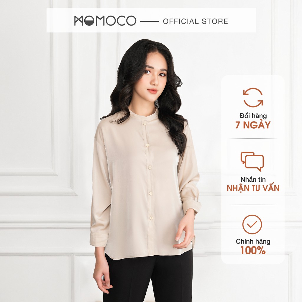 Áo Sơ Mi Cổ Tàu Tay Lỡ MOMOCO ESSENTIALS Chất Lụa Stand Collar Shirt - M2772