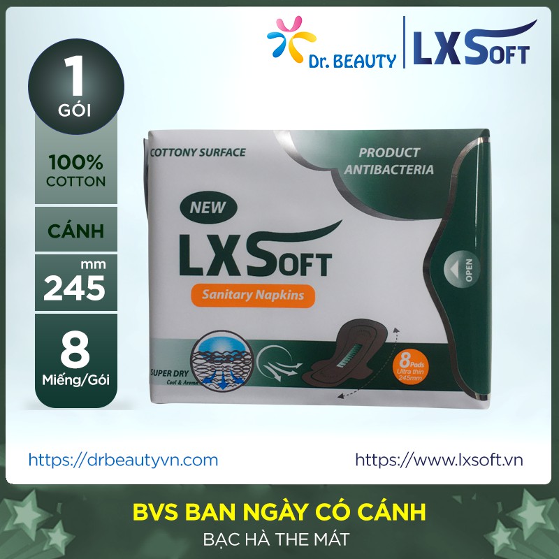 Băng vệ sinh LXSoft ban ngày có cánh 245mm👸BẠC HÀ KHỬ MÙI👸SIÊU MỎNG, SIÊU THẤM.