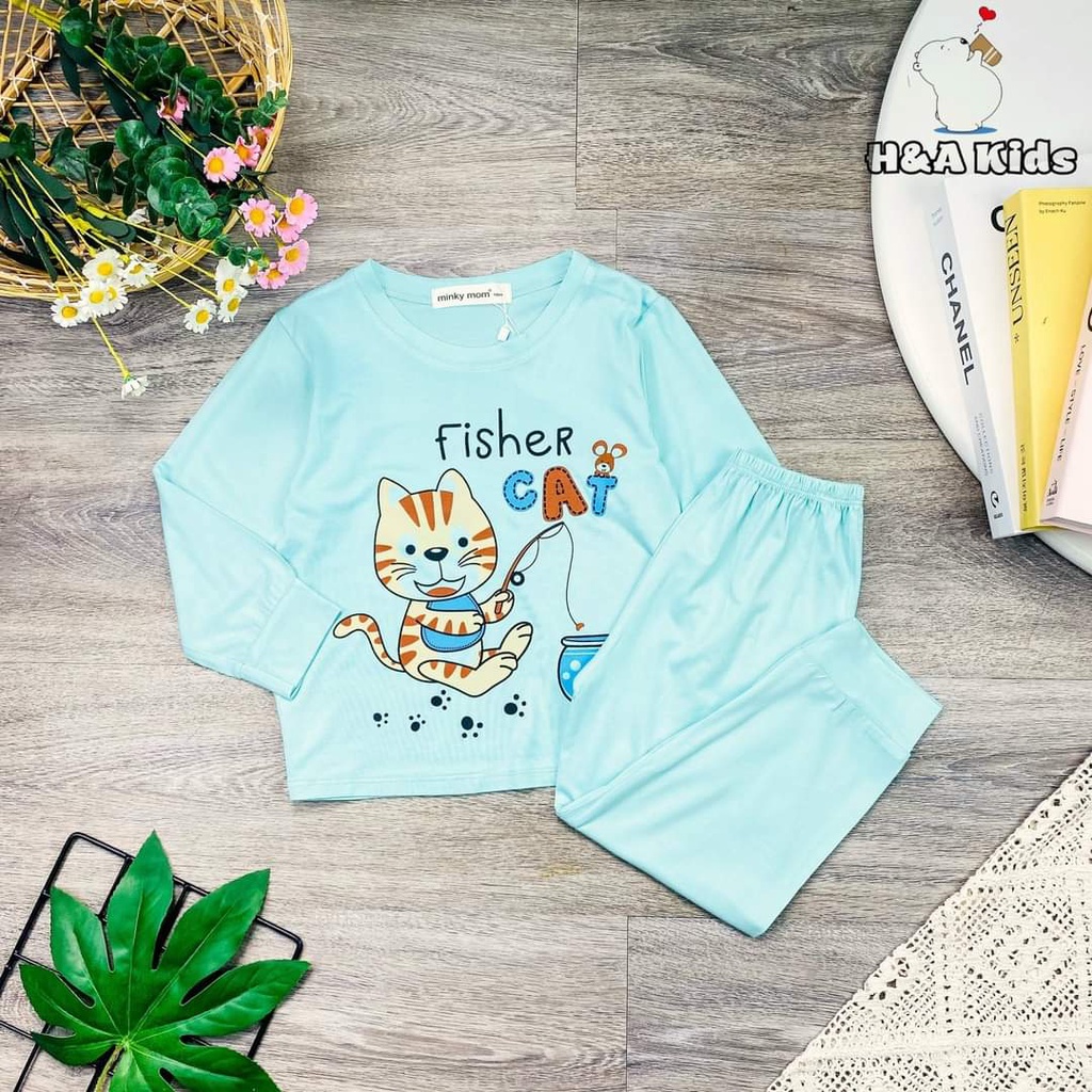 [Bé 19-32kg] Bộ dài tay thun lạnh in hình lớn Minky Mom mềm mịn mát cho bé trai bé gái - HÀNG CHUẨN