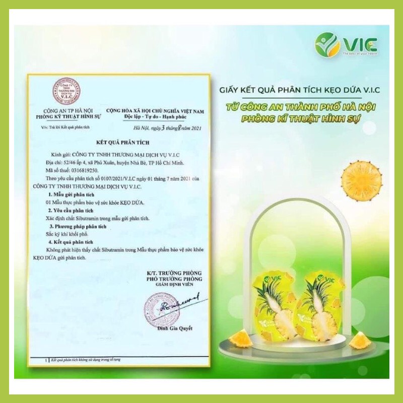 Kẹo dứa giảm cân VIC oganic ( 1 túi 7 viên) chính hãng cty 100%