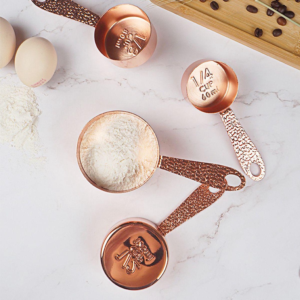 Bộ 4 Muỗng Đo Lường Hình Hoa Hồng Được Làm Từ Thép Không Gỉ|Muỗng Múc Đường Hạng Nặng Chất Lượng Cao