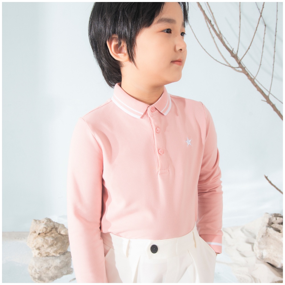 Áo polo dài tay unisex 137KIDS thiết kế chất cotton cao cấp màu hồng sao dễ thương