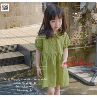 RN353_Rập giấy may đầm đôi cổ sen mẹ và bé