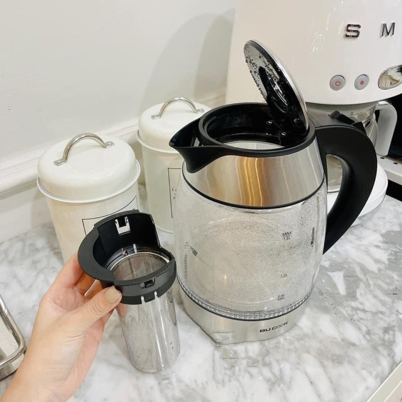 Ấm Siêu Tốc Thuỷ Tinh Bucook 1L8 Công Nghệ Đức Bình Siêu Tốc Có Ấm Lọc Trà Có Đèn Xung Quanh