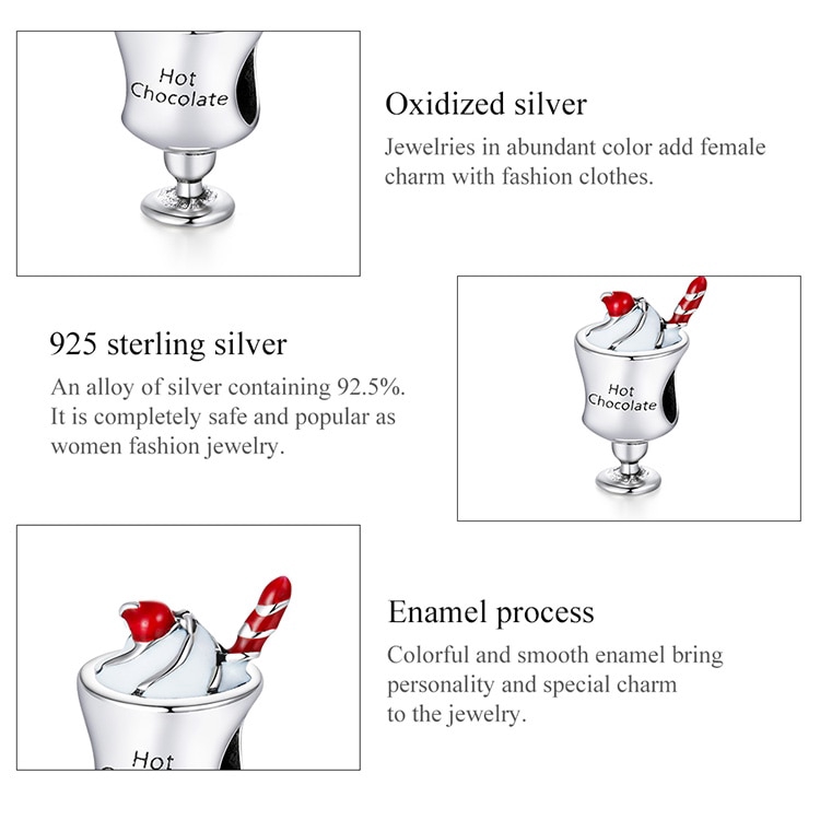 Mặt trang sức Bamoer scc1495 bằng bạc 925 thiết kế hình cốc sô cô la xinh xắn DIY