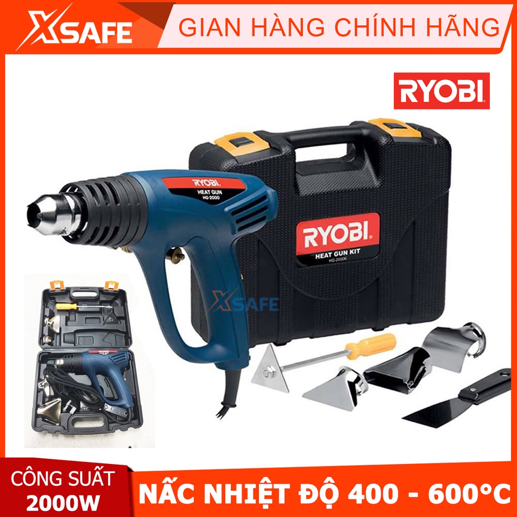 Máy khò Ryobi HG-2000K lớp vỏ cứng chống chịu va đập, rỉ sét, tông màu xanh dương đẹp, đầu khò làm bằng kim loại