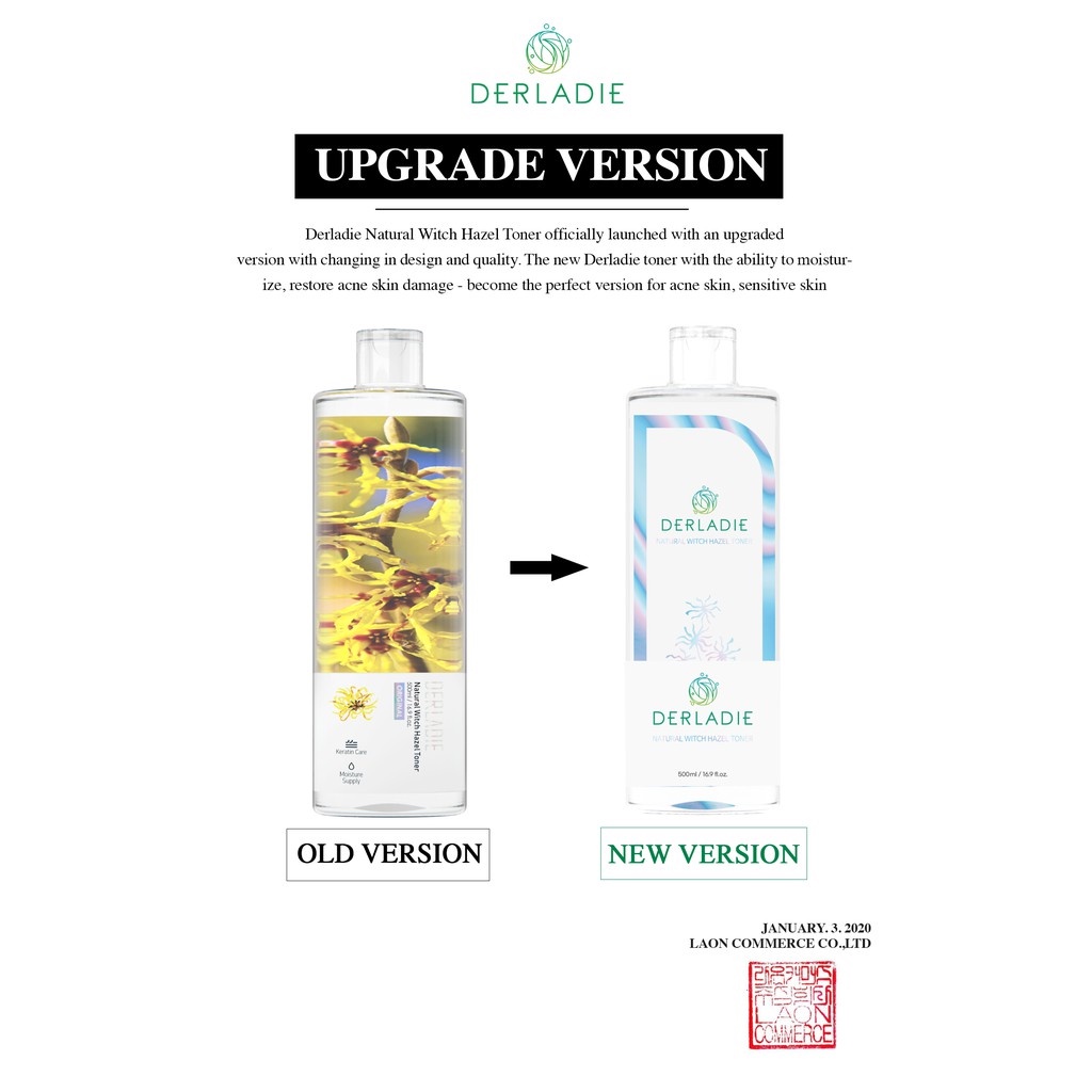 Toner Derladie Natural Witch Hazel Ngừa Mụn, Làm Sạch Da 500ml