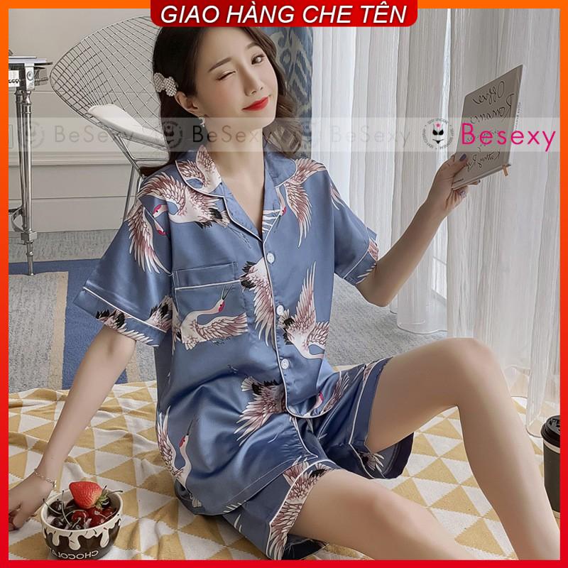 Bộ lụa mặc nhà nữ tay ngắn quần sooc đùi chất lụa mềm mịn mát