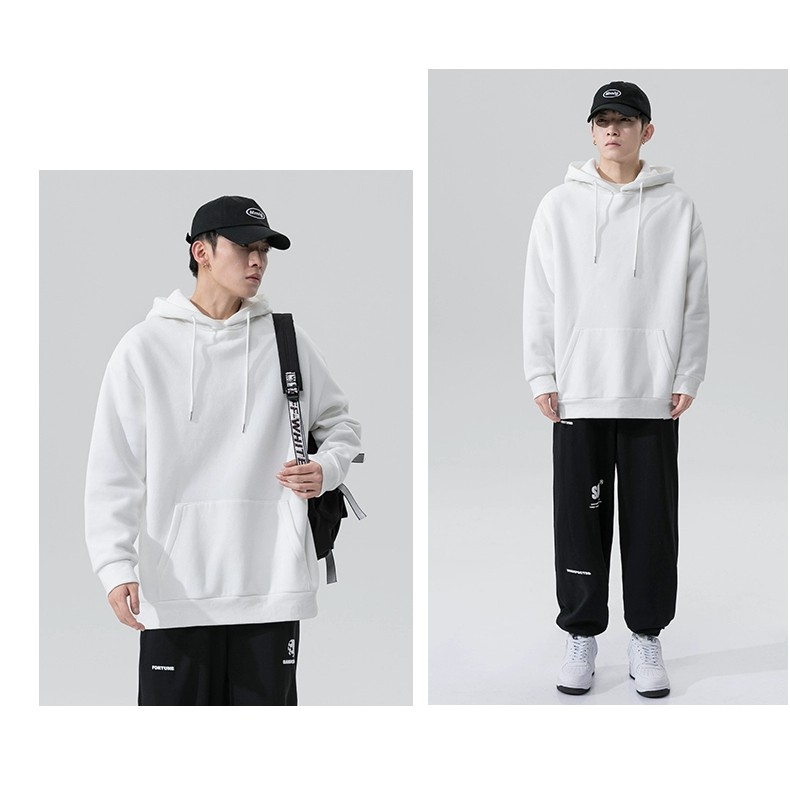 Áo Hoodie trơn basic, áo nỉ phom rộng 100% cotton nam nữ unisex, có mũ
