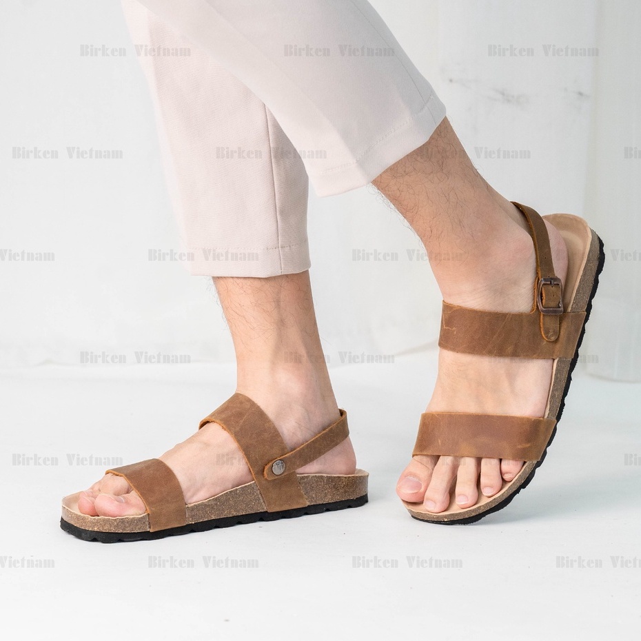 [ Lót Chống Nước ] DK15 - Sandal Birken Đế Trấu, Dép Da Bò Unisex Nam và Nữ Quai Ngang Bioline và