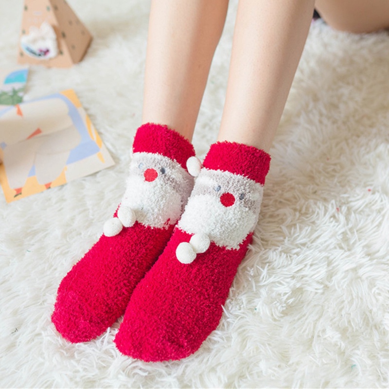 Ygt Vớ Nhung San Hô Dày Ấm Áp Mùa Đông In Hình Hươu 3D Dễ Thương Làm Quà Tặng Giáng Sinh Cho Nữ