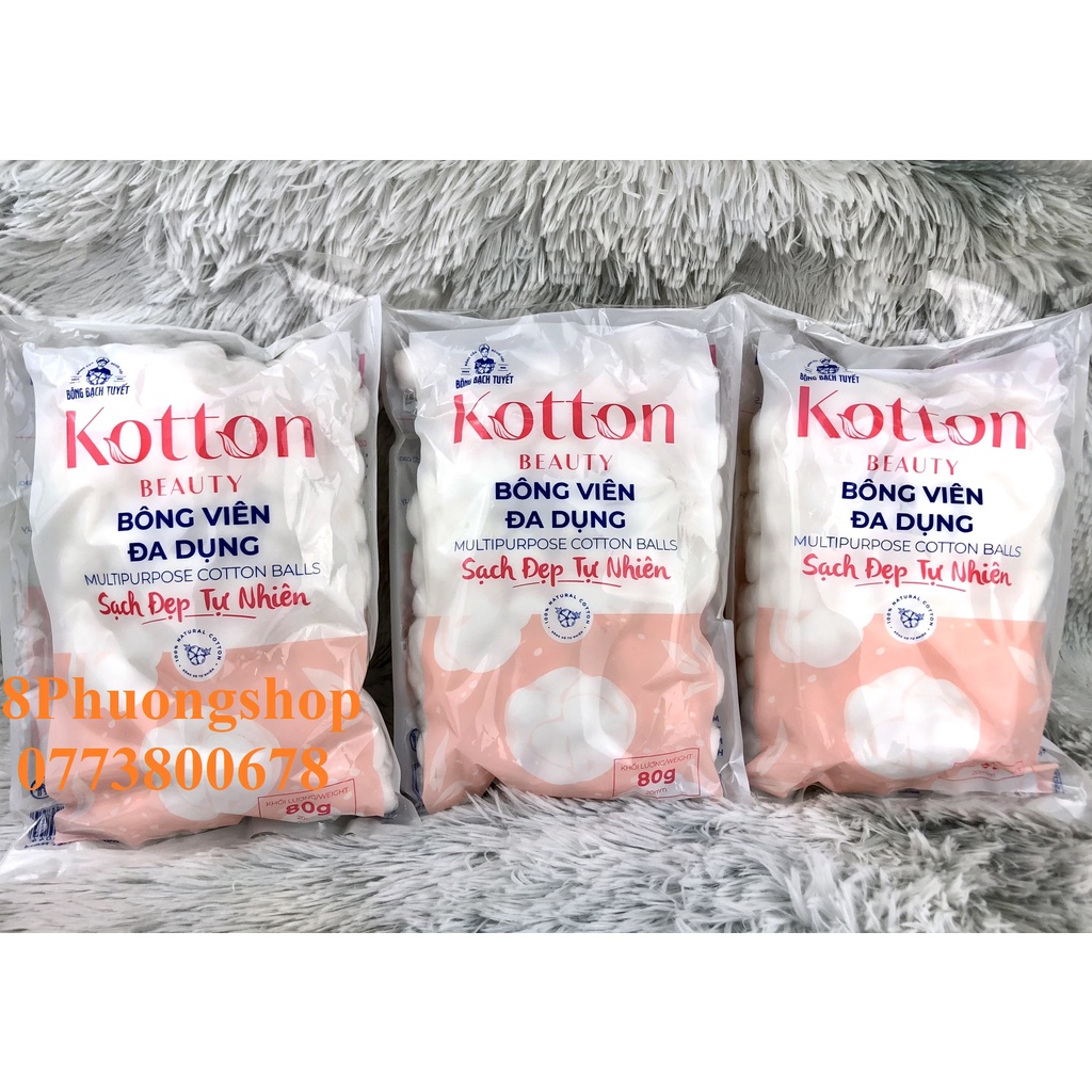 Bông Viên đa dụng Kotton Beauty gói 80g chính hãng Bông Bạch Tuyết - Bông gòn dạng viên 20mm gói 80g