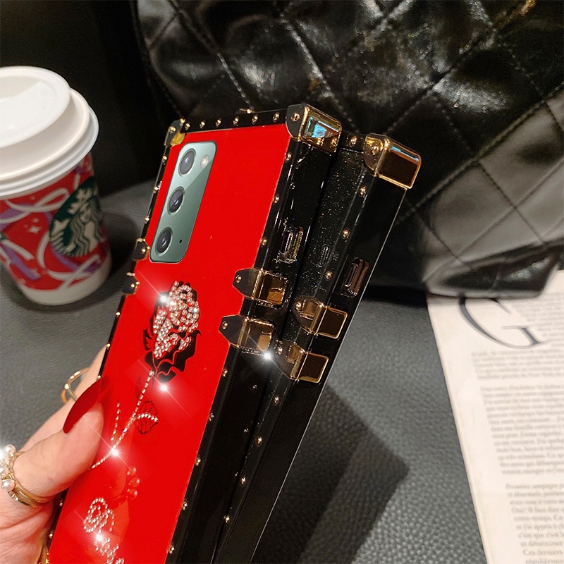 Ốp Điện Thoại Vuông Chống Sốc Họa Tiết Hoa Hồng Đính Kim Cương Cho Samsung Note 20 Ultra 20+ Note 10 10+ Note 9 Note 8