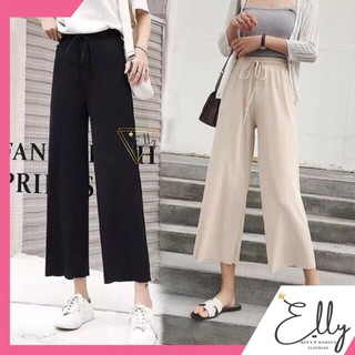 Quần ống rộng lửng cạp chun chất gân tăm mềm mát