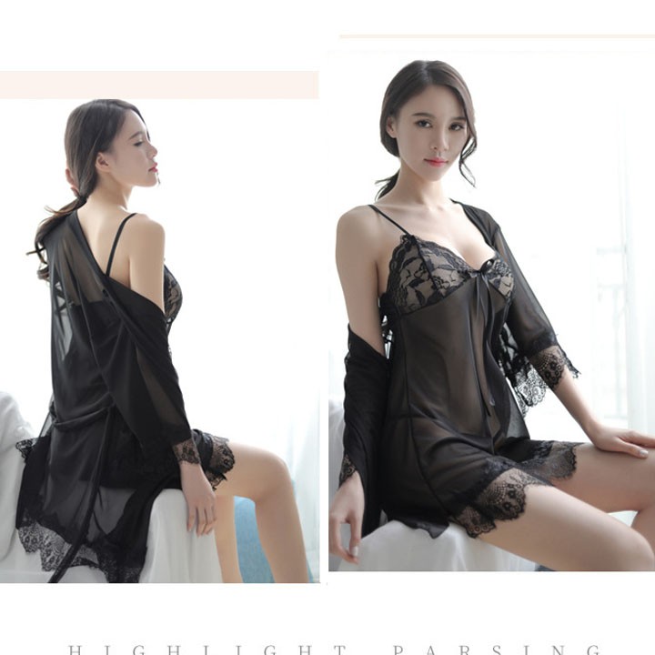 Váy Ngủ Nữ Đáp Ren Quyến Rũ - Tặng Kèm Quần Chip Và Áo Choàng
