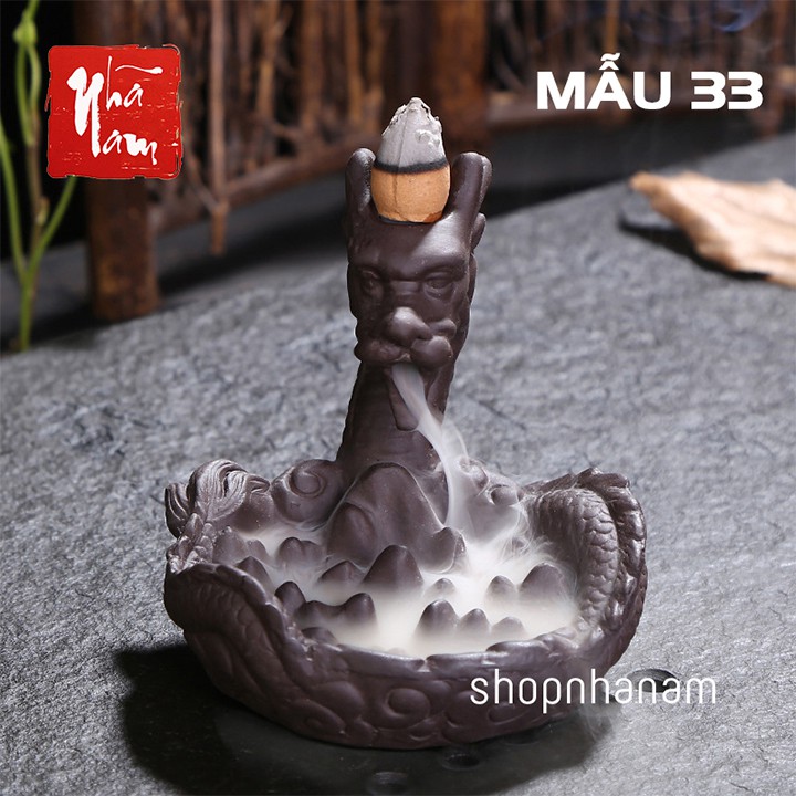 Thác khói trầm hương để bàn Lư xông đốt nhang tiểu cảnh, ao sen, chú tiểu tặng 1 nụ trầm