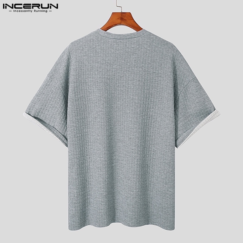 Áo thun INCERUN tay ngắn dáng rộng thoải mái màu trơn thời trang cho nam