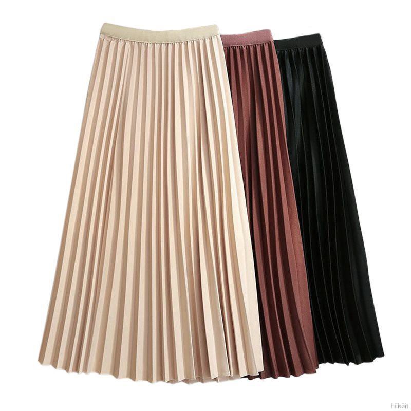 ✨ in2it ღ Women Elastic High Waist Pleated Wild Long Paragraph Skirt | BigBuy360 - bigbuy360.vn