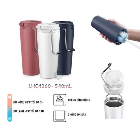 [LOCK&LOCK]BÌNH GIỮ NHIỆT BUCKET TUMBLER WITH STRAW 540ML-LHC4269