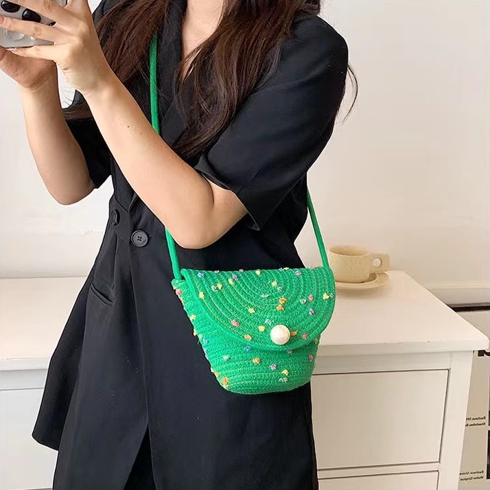 Túi dệt thời trang mới Túi đeo chéo ngọc trai cổ điển của phụ nữ Hàn Quốc Túi đeo vai du lịch biển