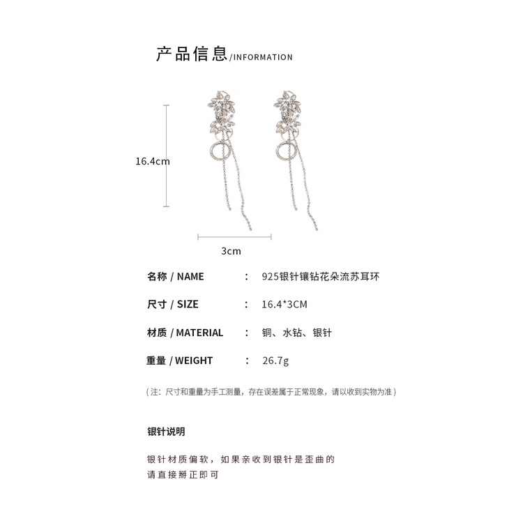 Bông tai dáng dài mạ bạc 925 phong cách Âu Mỹ