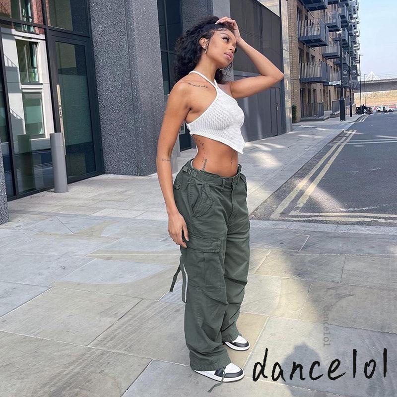 Quần Baggy Baggy Tăng Chiều Thấp Màu Trơn Phối Khoá Kéo Phong Cách Vintage Dành Cho Nữ Dance1